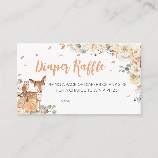 Fall Woodland Animals Baby Shower Diaper Raffle Enclosure Card (Front)