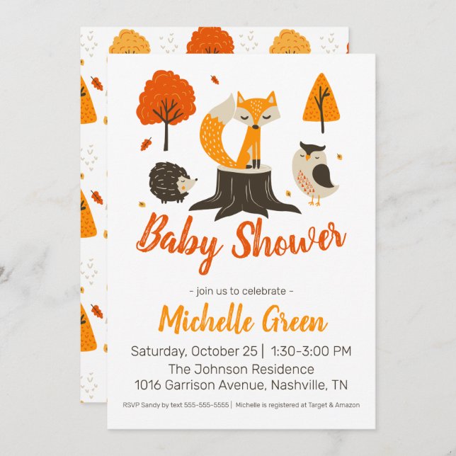 Fall Woodland Animals Baby Shower Invitation (Front/Back)