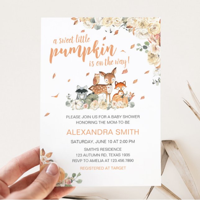 Fall Woodland Animals Baby Shower Invitation (Floral Woodland Baby Shower Invitation)