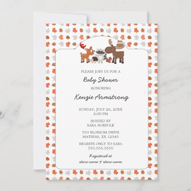 Fall Woodland Animals Baby Shower Invites (Front)