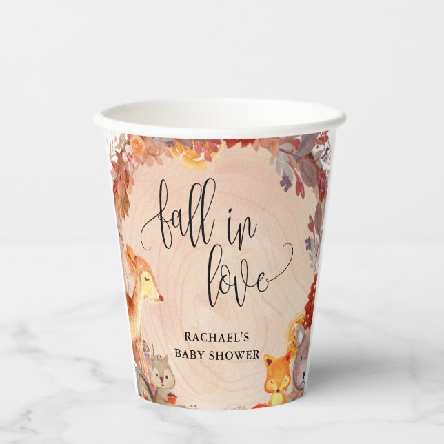 Fall Woodland Animals Baby Shower Personalised Paper Cups (Front)