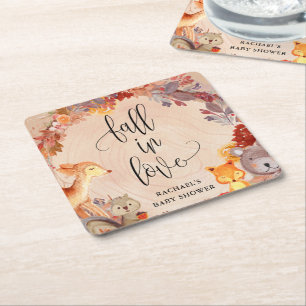 Fall Woodland Animals Baby Shower Personalised Square Paper Coaster