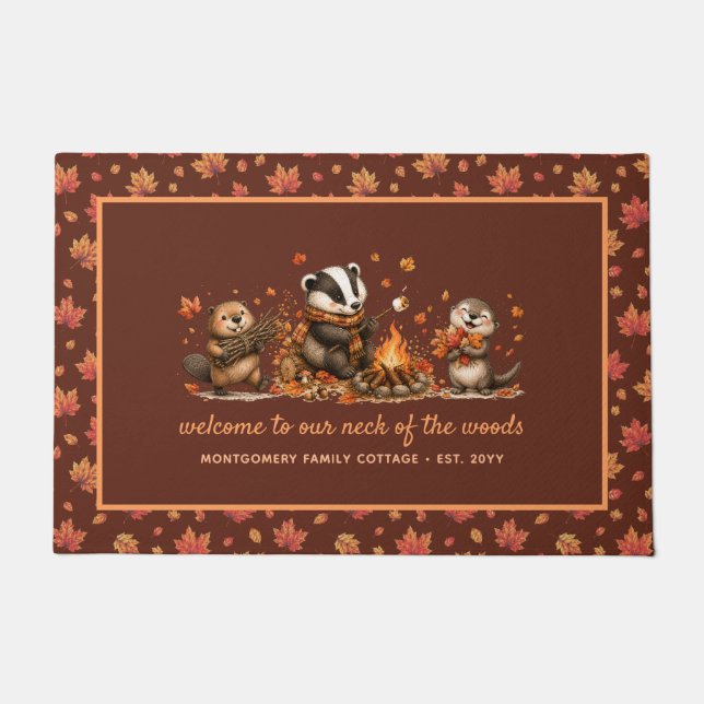 Fall Woodland Animals Personalised Autumn Doormat (Front)