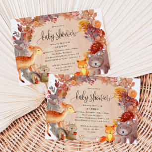 Fall Woodland Animals, Rustic Baby Shower Invitation