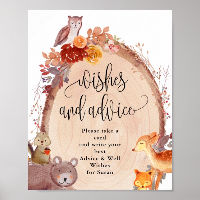 Fall Woodland Animals Wishes and Advice Sign (Front)