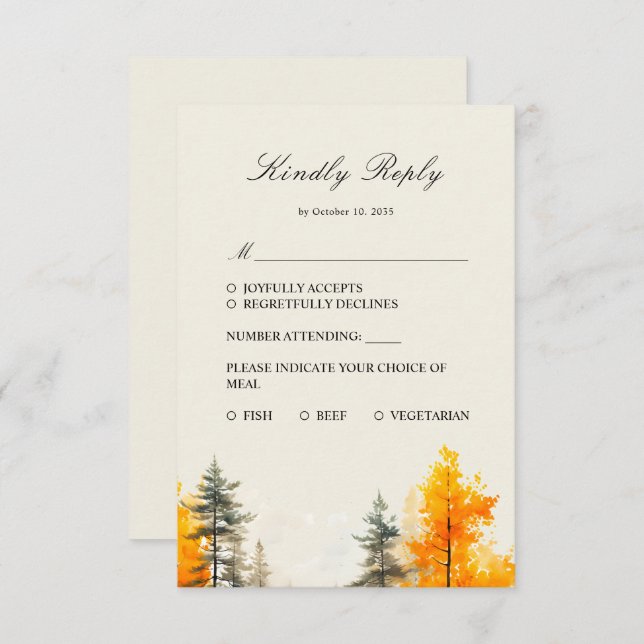 Fall Woodland, Autumn Forest, Pine Trees RSVP Card (Front/Back)