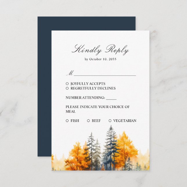 Fall Woodland, Autumn Forest, Pine Trees RSVP Card (Front/Back)