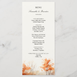 Fall Woodland, Autumn Forest Wedding Dinner Menu