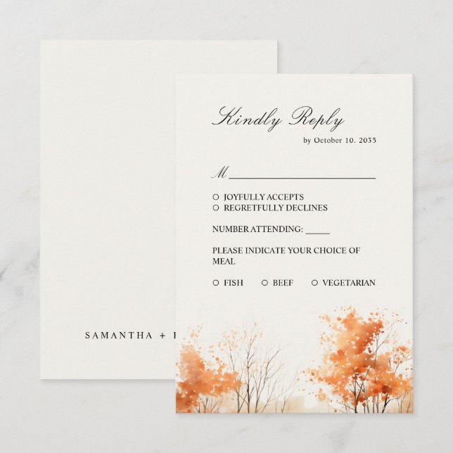 Fall Woodland, Autumn Forest wedding RSVP Card (Front/Back)