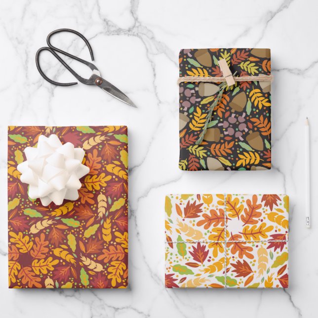 Fall Woodland Autumn Leaves Wrapping Paper Sheet (Front)