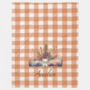 Fall Woodland Bear Rustic Gingham Personalized Fleece Blanket