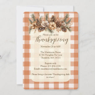 Fall Woodland Botanicals Gingham Thanksgiving Invitation