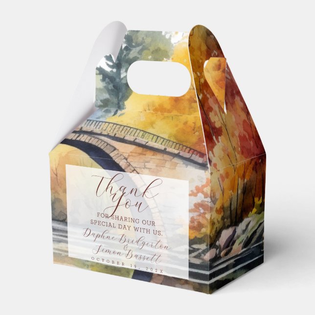 Fall Woodland Bridge Wedding Favour Box (Front Side)