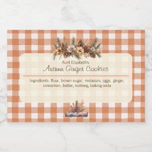 Fall Woodland Greenery Gingham Food Label