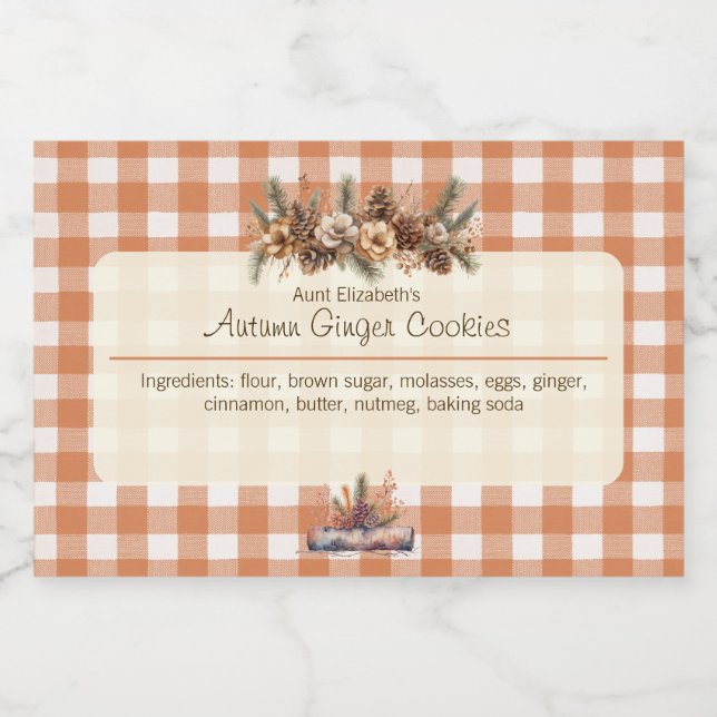 Fall Woodland Greenery Gingham  Food Label (Single Label)