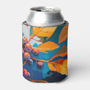 Fall woodland leaves. Autumn foliage and berry Can Cooler
