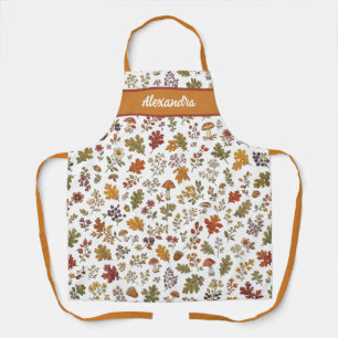 Fall Woodland Leaves Mushroom Flower Custom Name Apron