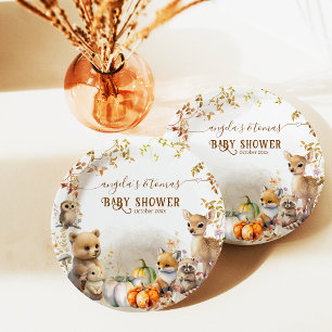 Fall Woodland Little Pumpkin Baby Shower Paper Plate