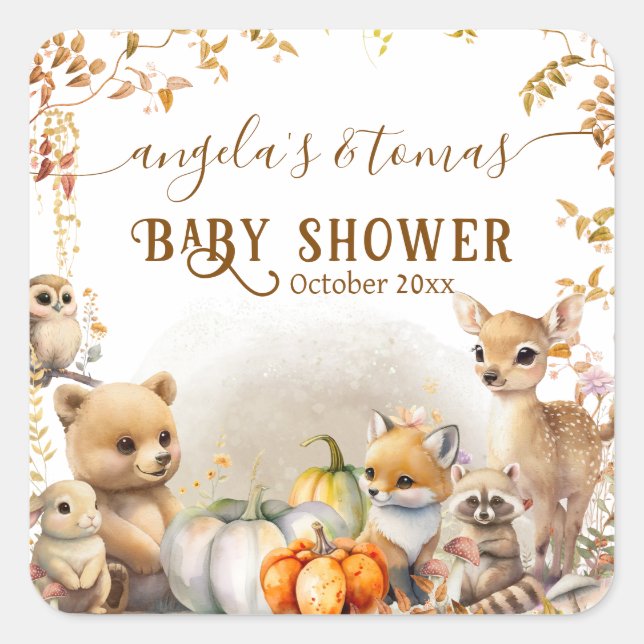 Fall Woodland Little Pumpkin Baby Shower Square Sticker (Front)