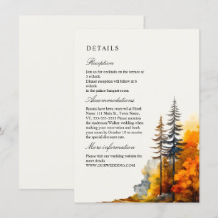 Fall Woodland, Pine trees wedding Details Enclosure Card