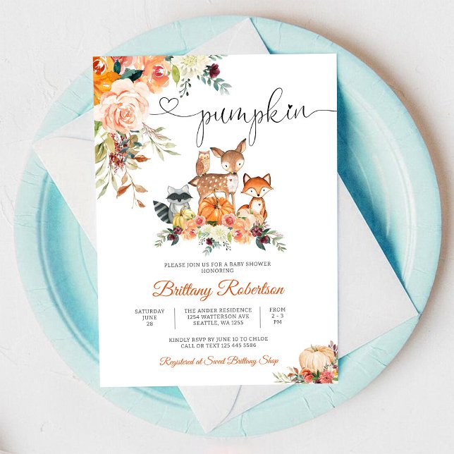 Fall Woodland Pumpkin Baby Shower Invitation (Creator Uploaded)