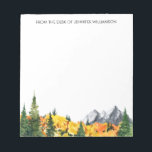 Fall Woodland Trees Watercolor Nature Forest Notepad<br><div class="desc">Personalised text/name notepad with watercolor painted autumn landscape with mountains and forest.</div>