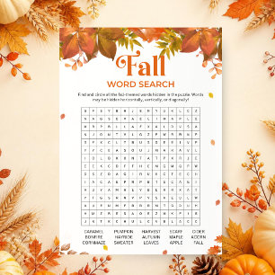 Fall Word Search Game Autumn Thanksgiving Party Invitation