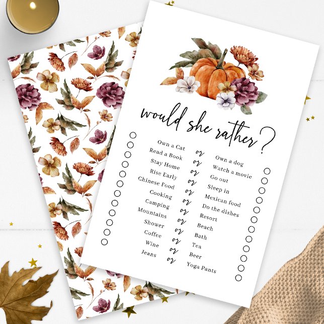 Fall Would She Rather Game (Fall Would She Rather Game Fall In Love Bridal Shower Pumpkin Florals by Painted Paperie)