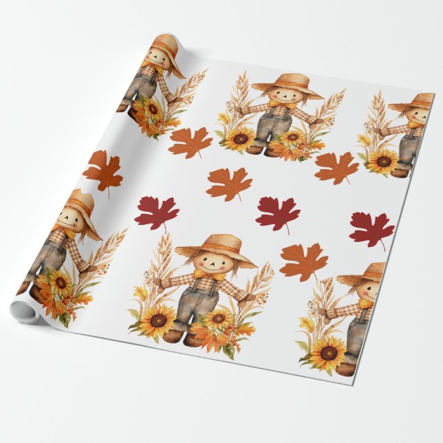 Fall Wrapping Paper, Autumn Scarecrow and Fall  Paper (Unrolled)
