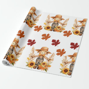 Fall Wrapping Paper, Autumn Scarecrow and Fall  Wrapping Paper