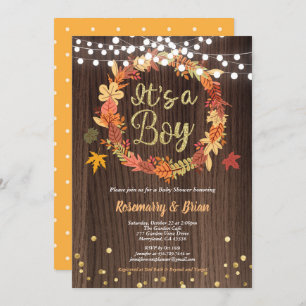 Fall wreath baby boy shower rustic thanksgiving invitation