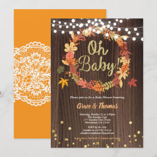 Fall wreath baby shower rustic wood thanksgiving invitation