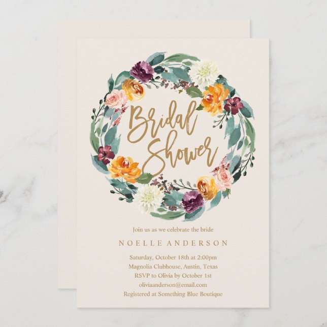 Fall Wreath Bridal Shower Invitation (Front/Back)