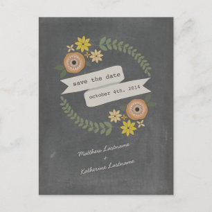 Fall Wreath Chalkboard Inspired Save The Date Announcement Postcard