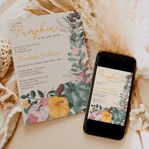Fall wreath chic little pumpkin baby shower invitation