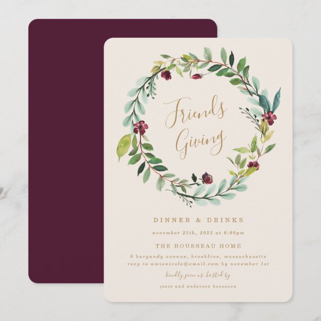Fall Wreath Friends Giving Dinner Party Invitation (Front/Back)