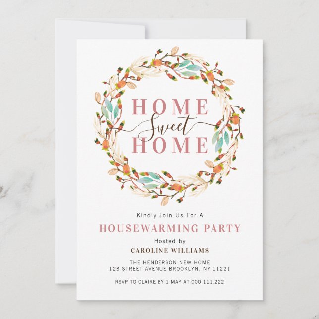 fall wreath housewarming party invitation (Front)