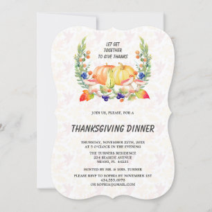 Fall Wreath Pumpkins Thanksgiving Dinner Invitation
