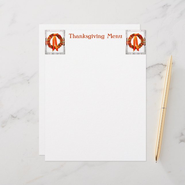 Fall Wreath Thanksgiving Menu (Front/Back In Situ)