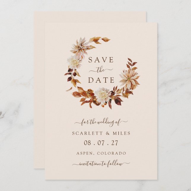 Fall Wreath Wedding Save The Date (Front/Back)