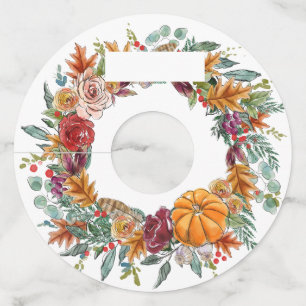 Fall Wreath With Area To Write Name Wine Glass Tag