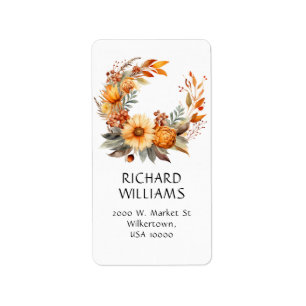 FALL WREATH WITH FLOWERS LABEL