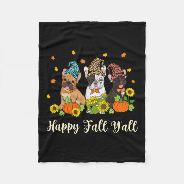 Fall Yall French Bulldog Leopard Pumpkin  Fleece Blanket (Front)