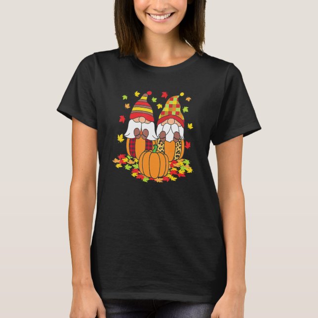 Fall Y'all Gnome Autumn Maple Heart Halloween Pump T-Shirt (Front)