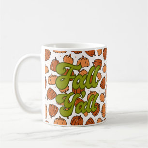 fall yall groovy orange and green pumpkin   coffee mug