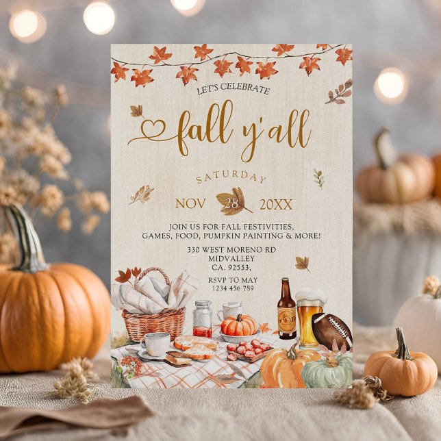 Fall Y'all Party Fall Harvest Party Pumpkin  Invitation (Creator Uploaded)