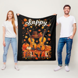 Fall Y'all Thanksgiving Violin Autumn Leaves Fleece Blanket