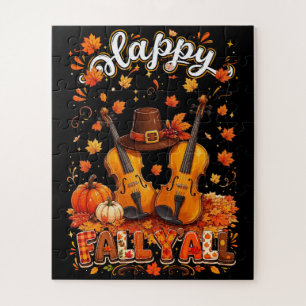 Fall Y'all Thanksgiving Violin Autumn Leaves Jigsaw Puzzle