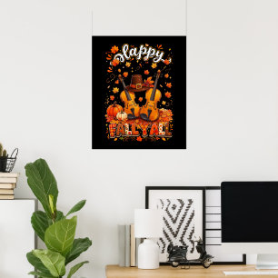 Fall Y'all Thanksgiving Violin Autumn Leaves Poster
