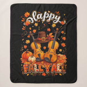 Fall Y'all Thanksgiving Violin Autumn Leaves Sherpa Blanket